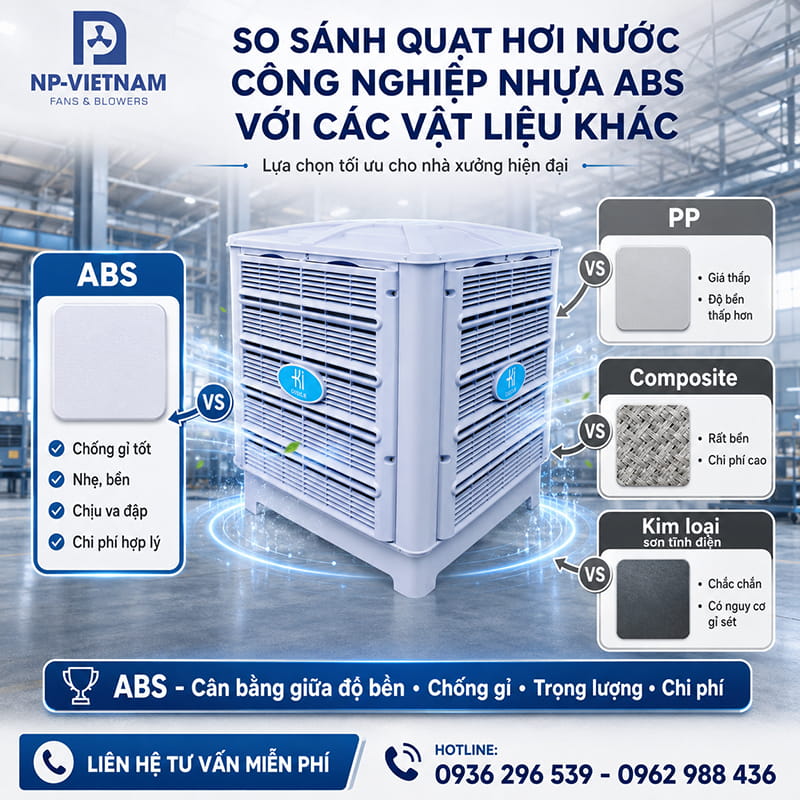 So sánh quạt hơi nước công nghiệp nhựa ABS với các vật liệu khác