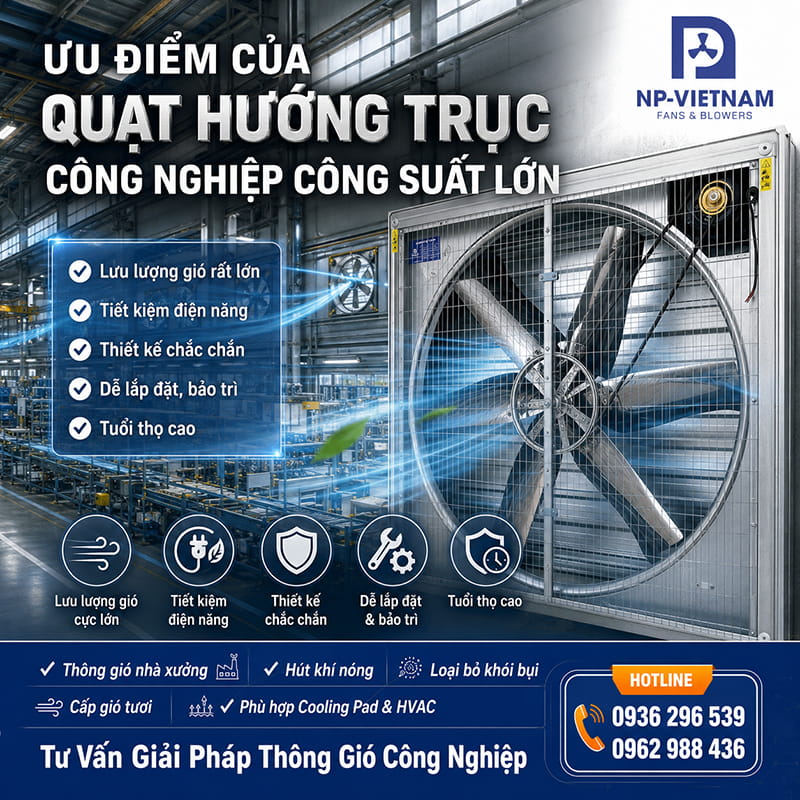 Ưu điểm của quạt hướng trục công nghiệp công suất lớn