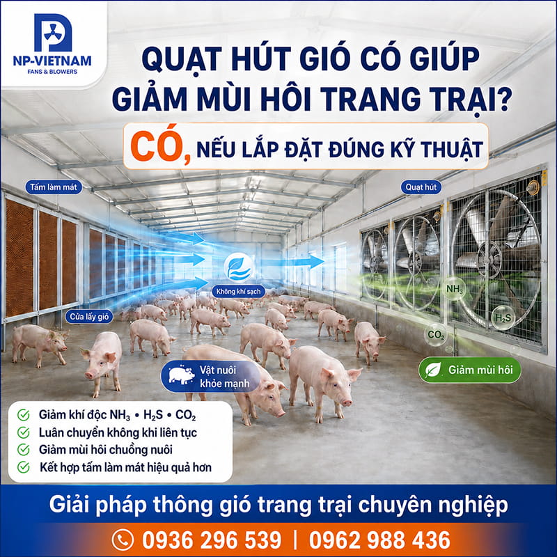 Quạt hút gió có giúp giảm mùi hôi trang trại không?
