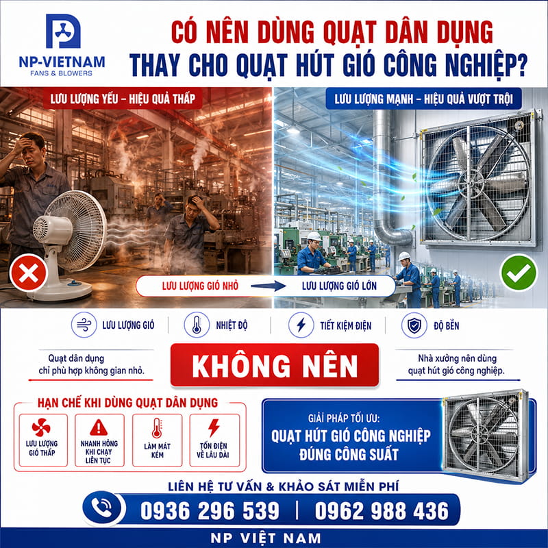 Có nên dùng quạt dân dụng thay cho quạt hút gió công nghiệp không?