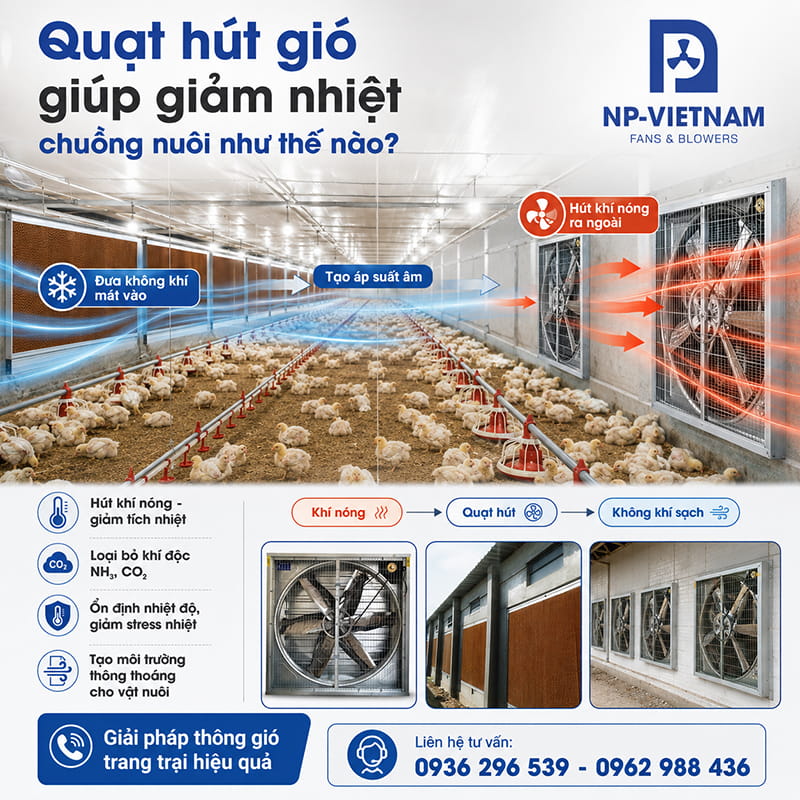 Quạt hút gió giúp giảm nhiệt chuồng nuôi như thế nào?