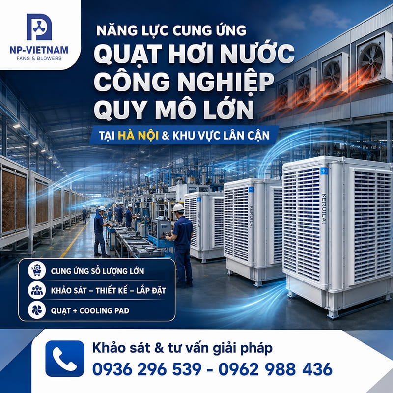 Năng lực cung ứng quạt hơi nước công nghiệp quy mô lớn tại Hà Nội và khu vực lân cận