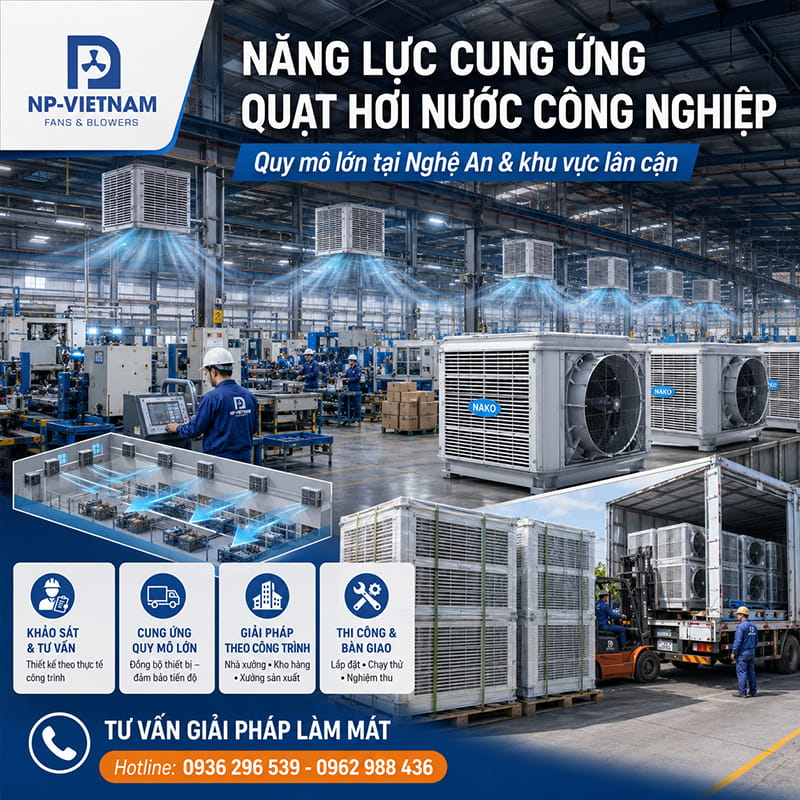 Năng lực cung ứng quạt hơi nước công nghiệp quy mô lớn tại Nghệ An và khu vực lân cận