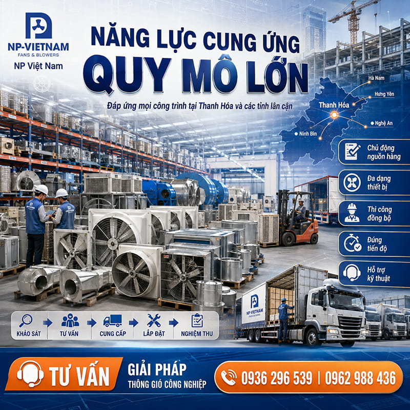 Năng lực cung ứng quạt hút gió công nghiệp quy mô lớn, đáp ứng mọi loại công trình tại Thanh Hóa và các tỉnh lân cận