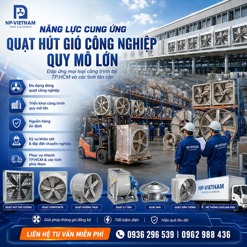 Năng lực cung ứng quạt hút gió công nghiệp quy mô lớn, đáp ứng mọi loại công trình tại TPHCM và các tỉnh lân cận