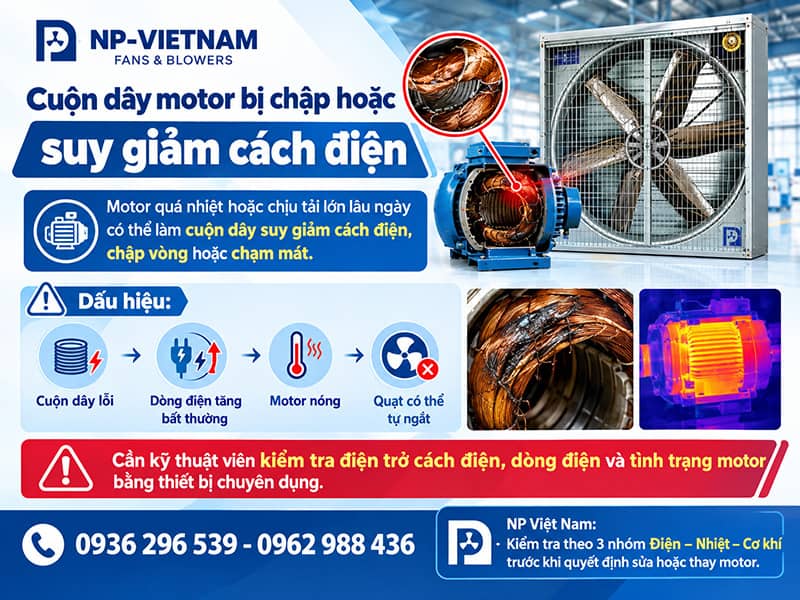 Cuộn dây motor bị chập hoặc suy giảm cách điện