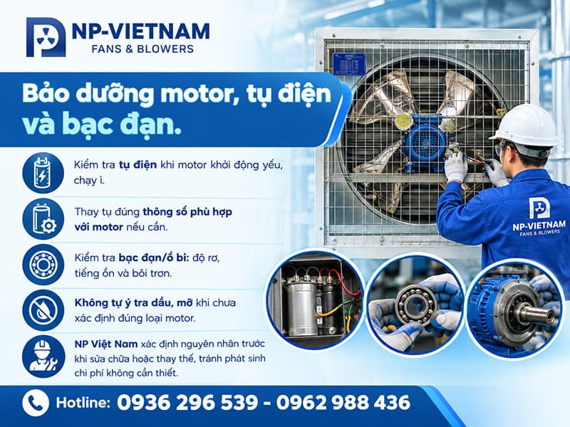 Bảo dưỡng motor, tụ điện và bạc đạn
