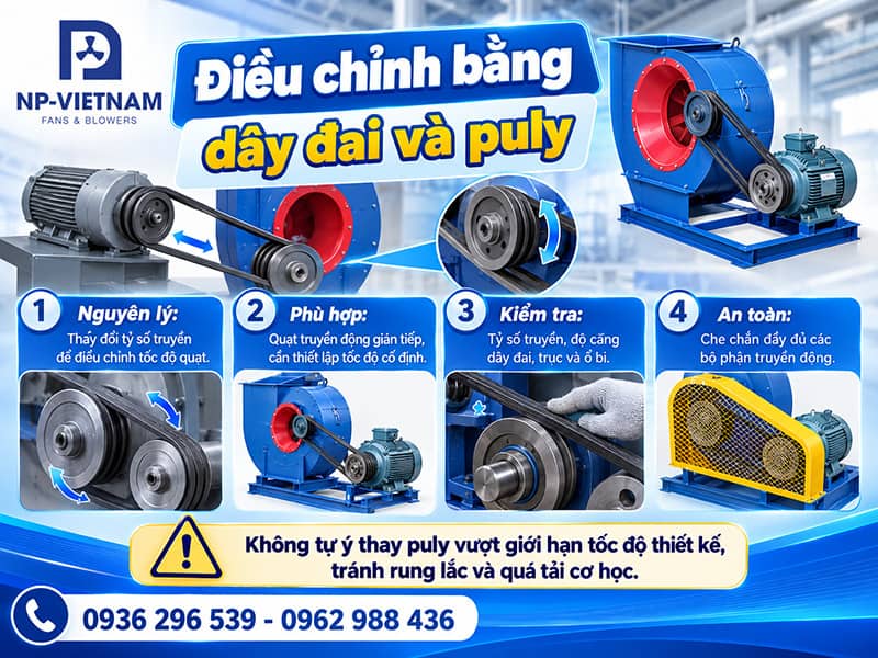 Điều chỉnh bằng dây đai và puly