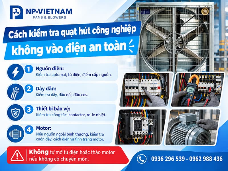 Cách kiểm tra quạt hút công nghiệp không vào điện an toàn