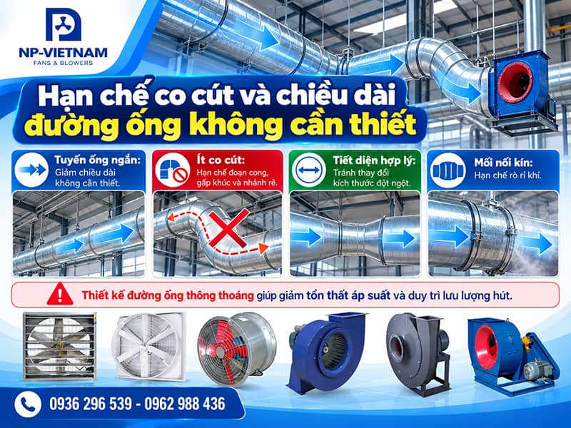 Hạn chế co cút và chiều dài đường ống không cần thiết
