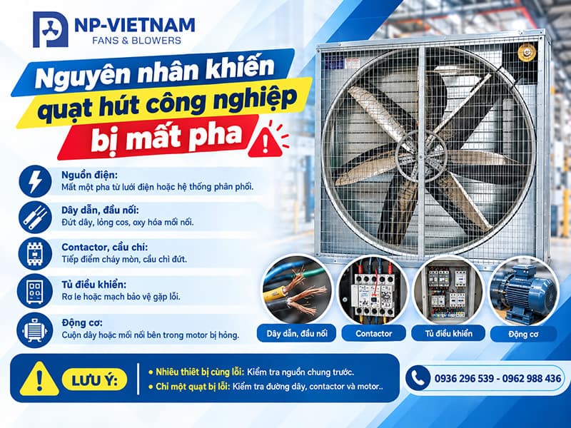 Nguyên nhân khiến quạt hút công nghiệp bị mất pha