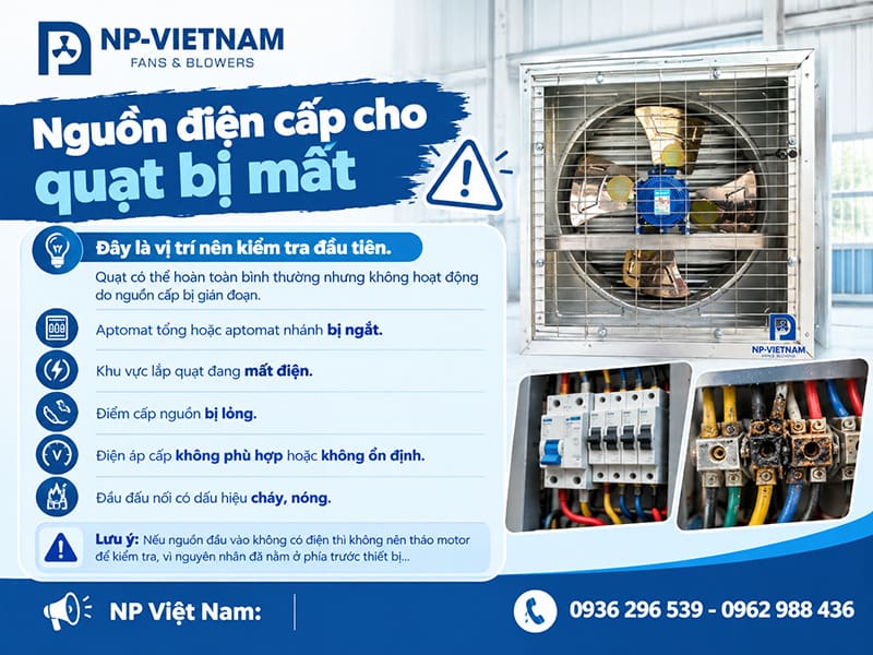 Nguồn điện cấp cho quạt bị mất